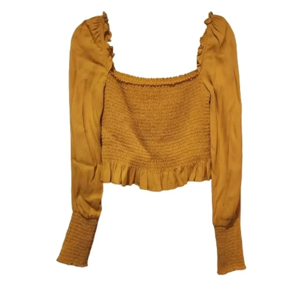Reformation Tops - Reformation Cropped Longsleeve Gold Top  With Ruffled Snached Waist Size Medium